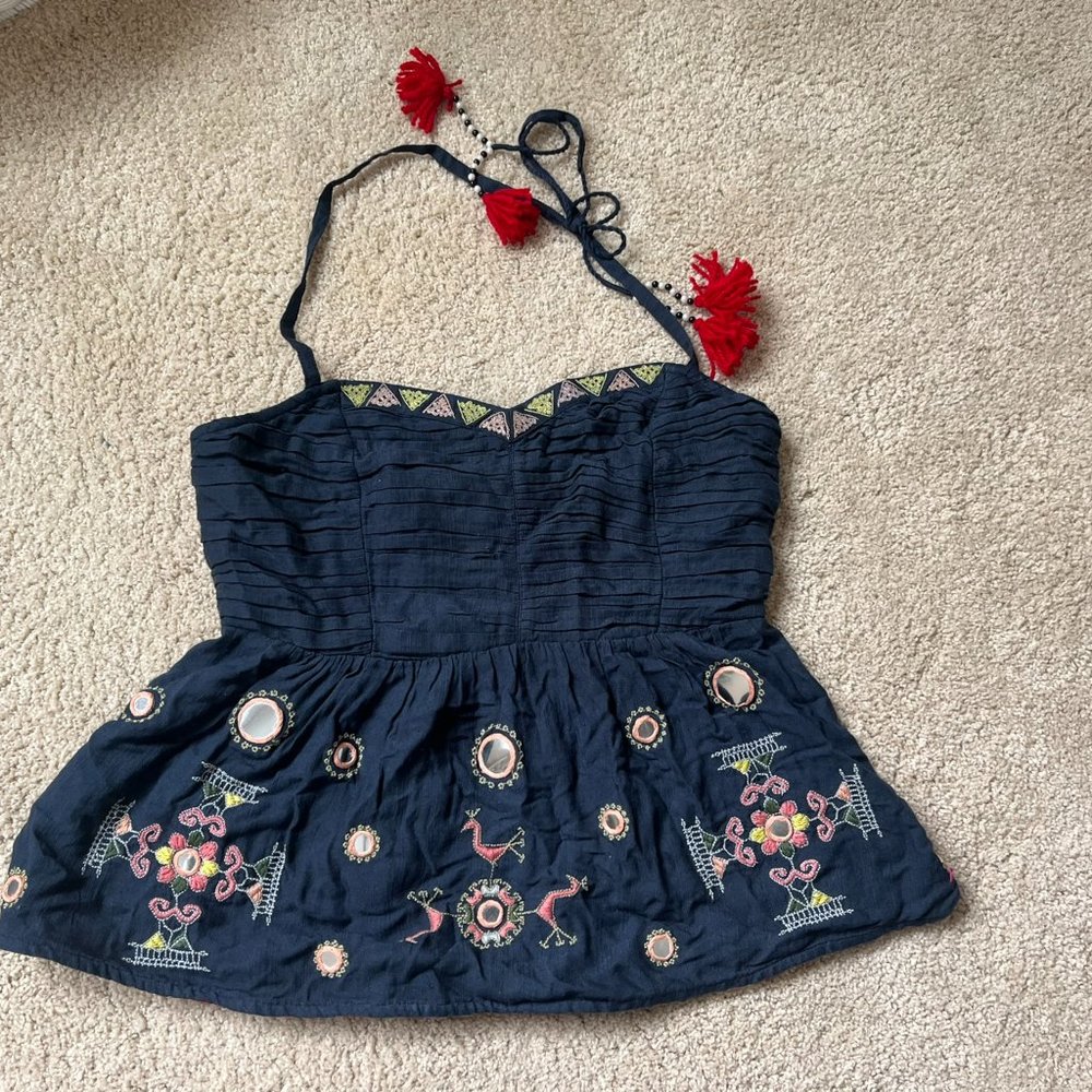 NWT Free People Sweet Safari Halter Top Size S Navy
